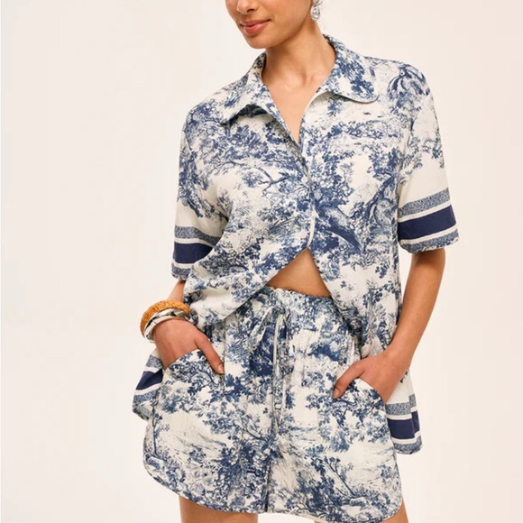 Commense Pants - Commense Blue and White Women Shorts